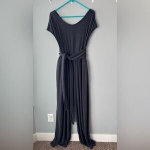 Free People dark grey wrap back modal blend wide leg jumpsuit Women’s size L